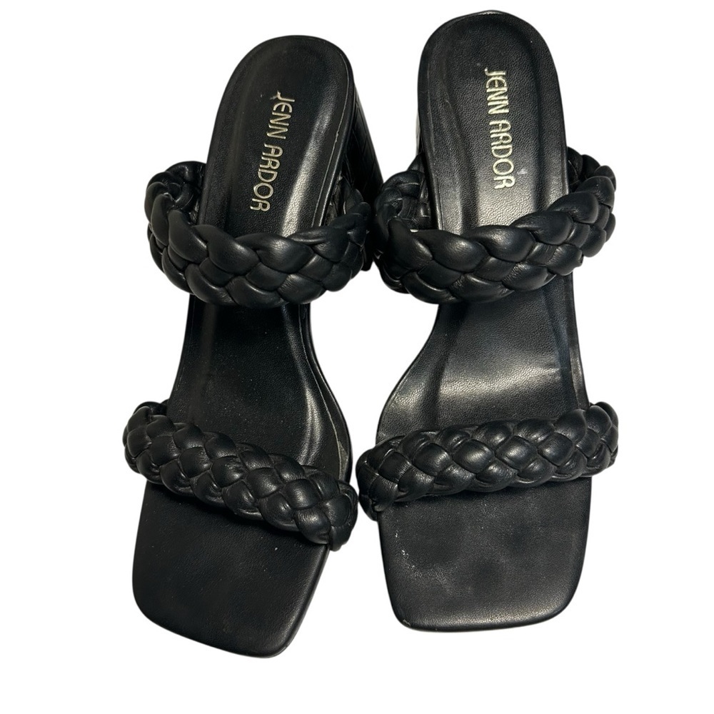 Jenn Ardor Womens Black Braided Chunky Heeled Sandals Sz 8